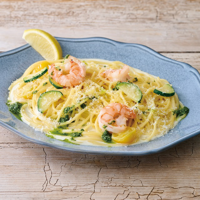 海老とズッキーニのレモンクリームソースパスタ